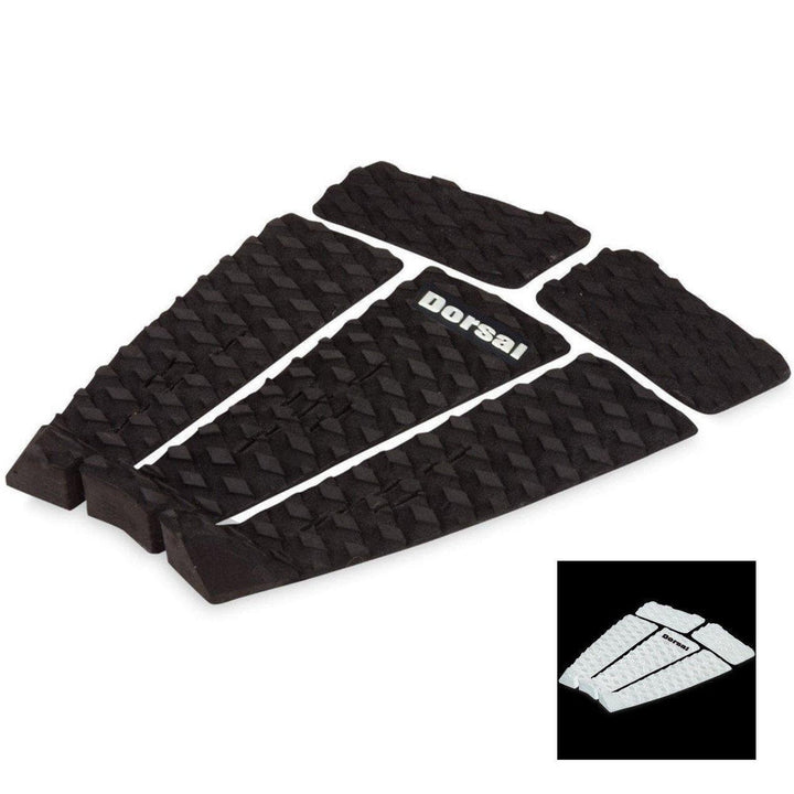 DORSAL Five 5 Piece EVA Surfboard Deck Traction Pads with Kicker Tail for Stomp Skimboards, Surf Boards, Fish Board, Funboard Black/White