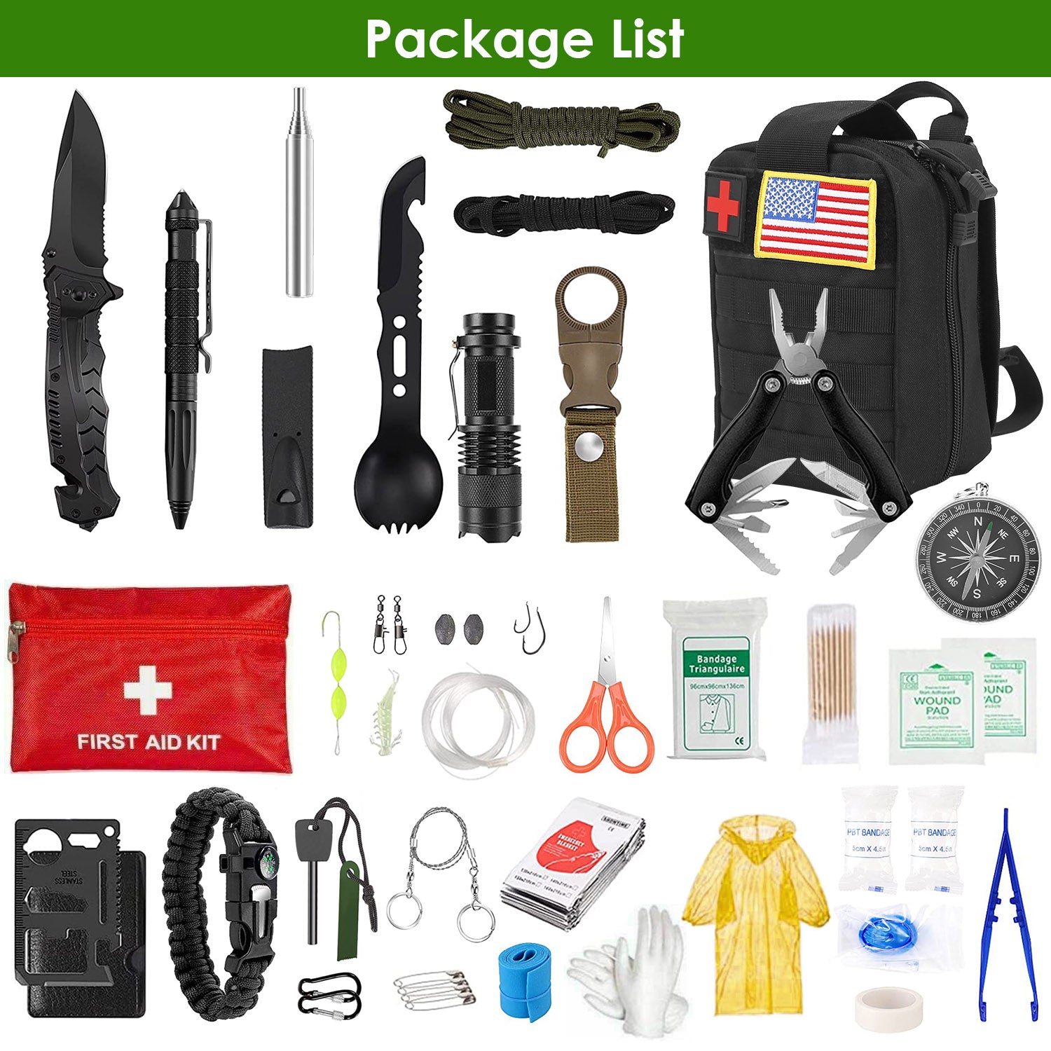 47Pcs Emergency Survival First Aid Supplies Kit